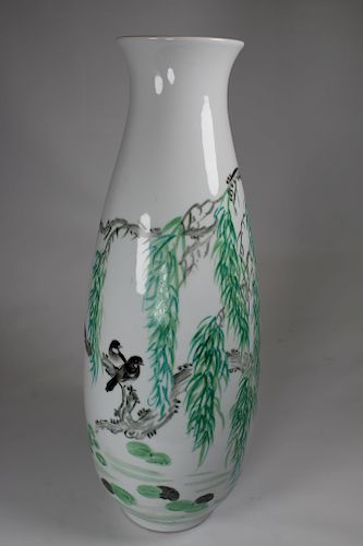 Large Chinese Hand Painted Porcelain Vase, Signed