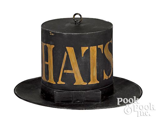 Contemporary painted tin hat trade sign