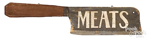 Painted pine butcher meat cleaver trade sign