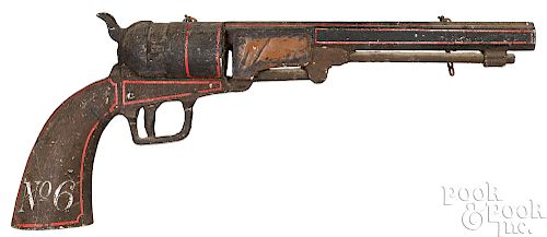 Painted wood revolver gun trade sign