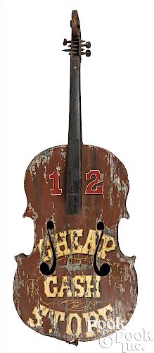 Painted tin stand-up bass trade sign