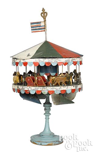 Tin and wood carousel wind driven toy