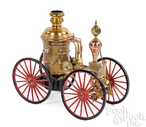 Brass and copper fire pumper model