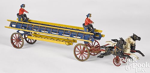 Wilkins cast iron horse drawn fire ladder wagon