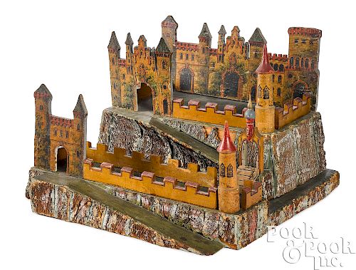 Painted wood and paper lithograph castle