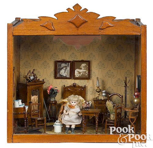 Folk art doll's miniature bedroom room box