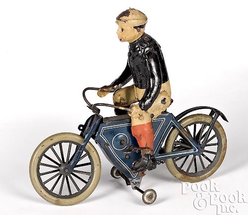 German lithograph tin wind-up motorcycle