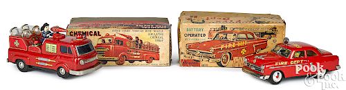 Two Cragstan battery-operated fire vehicles