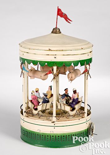 German painted tin carousel with dirigibles