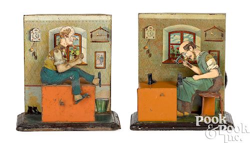 Two Bing tin lithograph worker steam toy accessories