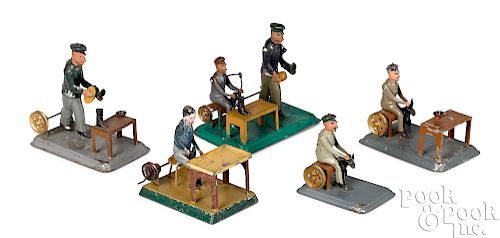 Five painted tin shoemakers steam toy accessories