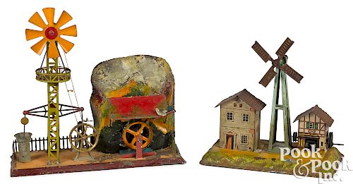 Two German windmill steam toy accessories