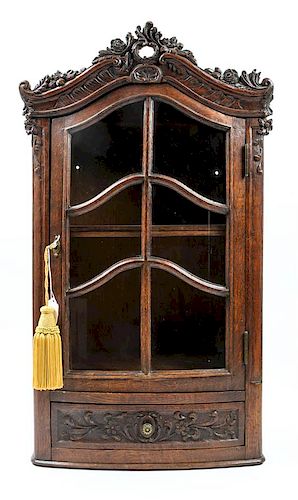 A Louis XV Provincial Style Oak Hanging Vitrine Height 30 1/2 inches.