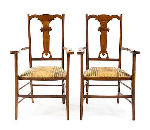* A Pair of Italian Fruitwood Armchairs Height 40 inches.