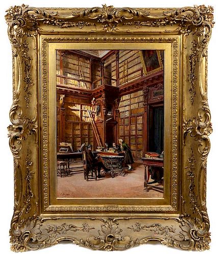 * Leopoldo Burlando, (Italian, 1841-1915), Interiors of the Ambrosian Library, Milan