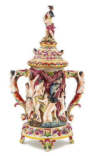A Capodimonte Porcelain Urn Height 17 inches.