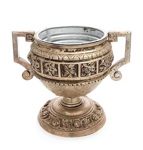 A Continental Silvered Bronze Urn Height 8 3/4 inches.