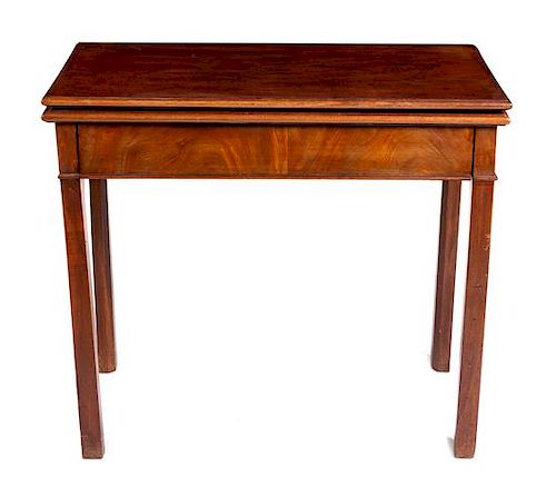 A George III Mahogany Flip-Top Table Height 29 x width 33 1/8 x depth 16 3/8 inches (closed).