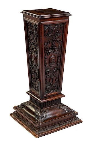 * A Victorian Carved Pedestal Height 38 1/2 x width 18 5/8 x depth 18 3/4 inches.