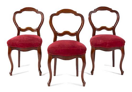 A Pair of Victorian Rosewood Balloon Back Side Chairs Height 36 inches.