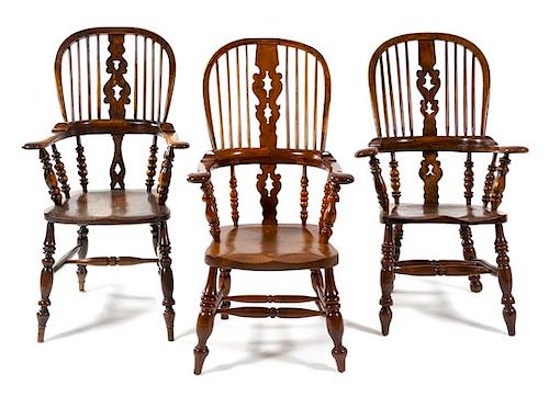 Three Windsor Armchairs Height 42 inches.