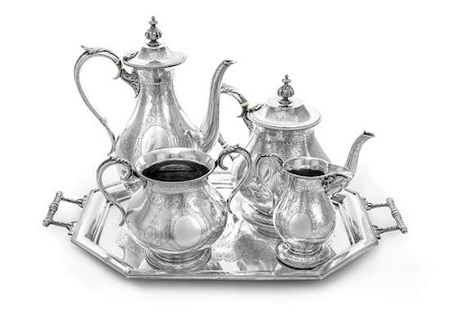 A Victorian Silver Five-Piece Tea and Coffee Service, Henry Stratford, London, 1900; William Hunter, London 1870 and John and Wi