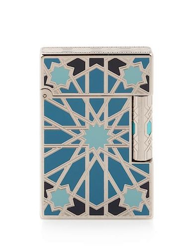 An S.T. Dupont Andalusia Limited Edition Small Line 2 Platinum and Lacquered Pocket Lighter Height 2 1/4 inches.
