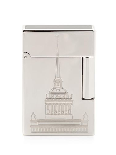 An S.T. Dupont St. Petersburg: Tricentennial Limited Edition Gatsby Platinum and Lacquered Pocket Lighter Height 2 1/4 inches.