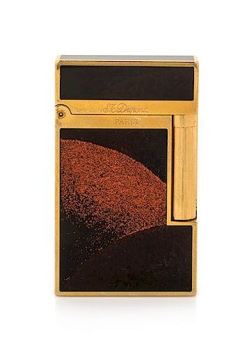 An S.T. Dupont Stylo Plume Line 2 Gold-Plate and Lacquered Pocket Lighter Height 2 1/2 inches.