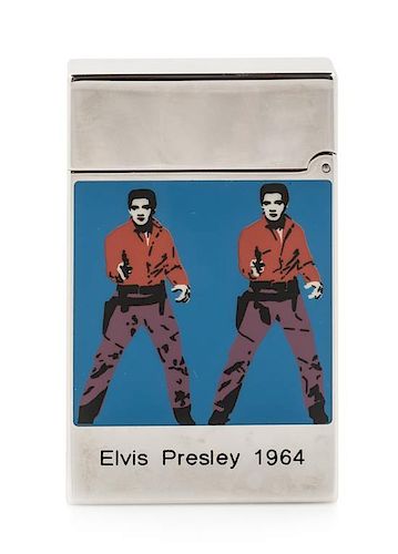 An S.T. Dupont Andy Warhol: Elvis Presley 1964 Limited Edition Line 2 Palladium and Lacquered Pocket Lighter Height 2 1/2 inches
