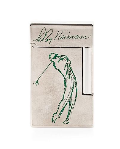 An S.T. Dupont LeRoy Neiman: Golf Limited Edition Line 2 Lacquered Pocket Lighter Height 2 1/2 inches.