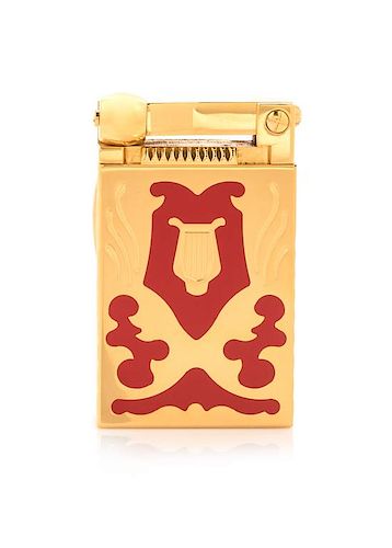 An S.T. Dupont Teatro: Red Limited Edition Lacquered Pocket Lighter Height 2 1/4 inches.