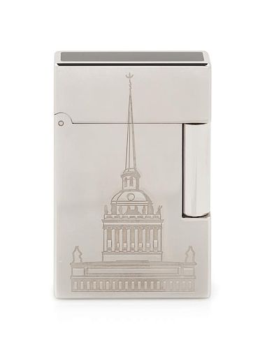 An S.T. Dupont St. Petersburg: Tricentennial Limited Edition Gatsby Platinum and Lacquered Pocket Lighter Height 2 1/4 inches.