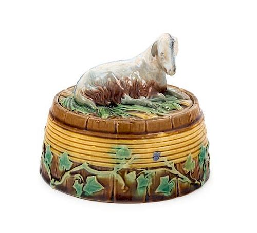 A Minton Majolica Butter Dish Height 4 1/2 inches.
