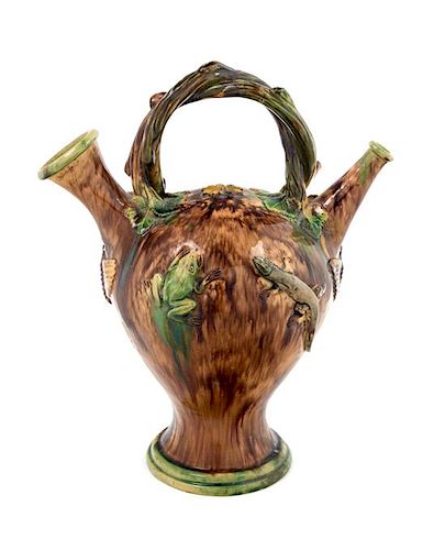 A French Palissy Ware Majolica Water Jug Height 12 1/4 inches.