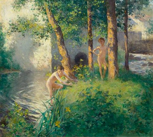 Willard Leroy Metcalf, (American, 1858-1925), The Swimming Hole or The Bathing Hole, 1886