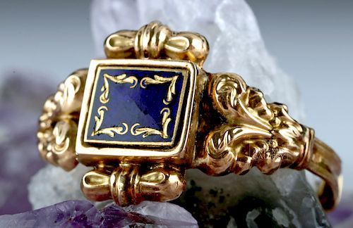 19th C. Victorian 18K+ Gold / Enamel Ring