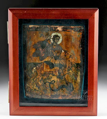 18th C. Russian St. George and Dragon Icon on Wood