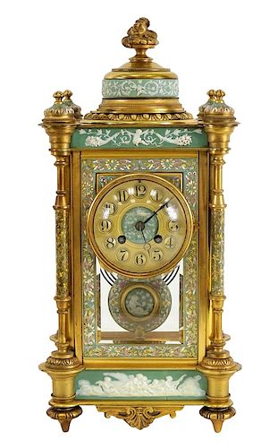 Antique French Pate Sure Pate Enameled Bronze Clock
