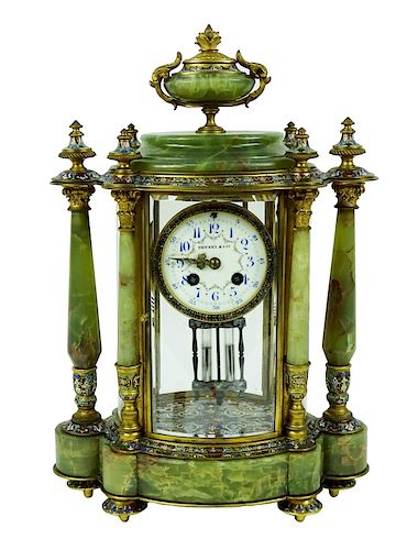 Tiffany & Co. Green Onyx Champleve Mantle Clock