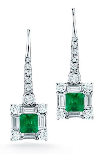 18K GOld 0.85ct. Emerald and Diamond Earrings