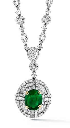 3.14ct Evergreen Emerald Diamond 18k Gold Necklace