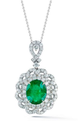 18k Gold 3.64ct Emerald & 2ct Diamond Pendant