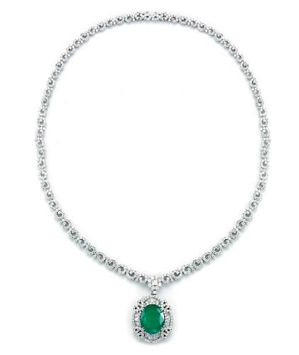18k Gold 8.91ct Emerald 11.71ct Diamond Necklace