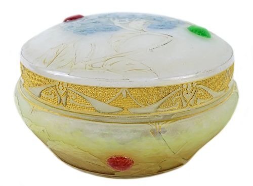 Antique Daum Nancy French Art Glass Powder Jar Box