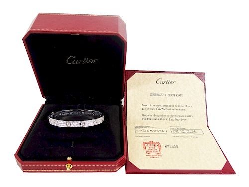 Cartier 18k White Gold Paved Diamond Love Bracelet