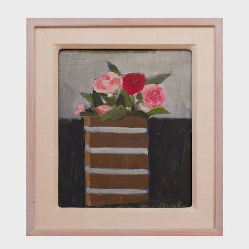 Janice Biala (1903-2000): Roses Sur Fond Gris et Noir