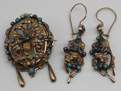 JEWELRY. Victorian 14kt Gold, Turquoise, and Pearl