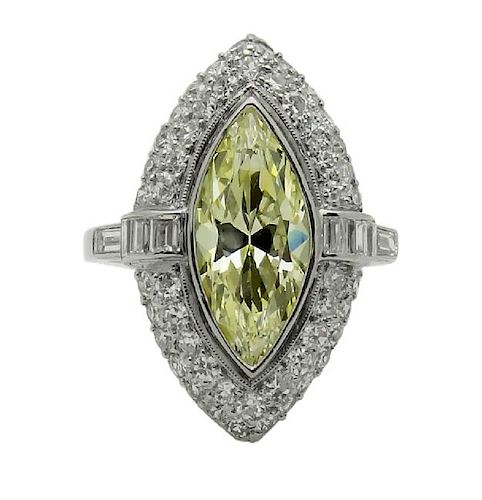 Estate Cartier Fancy Light Yellow Diamond Platinum Ring
