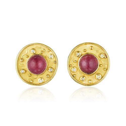 Roberge 18K Gold Pink Tourmaline Diamond Earrings
